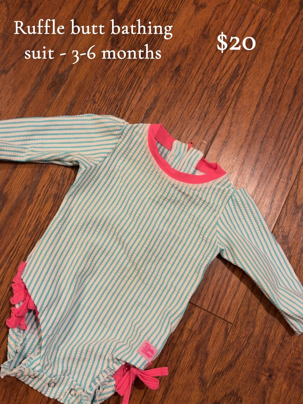 Ruffle Butts Mint & Hot Pink Striped Long-Sleeve Baby Rashguard